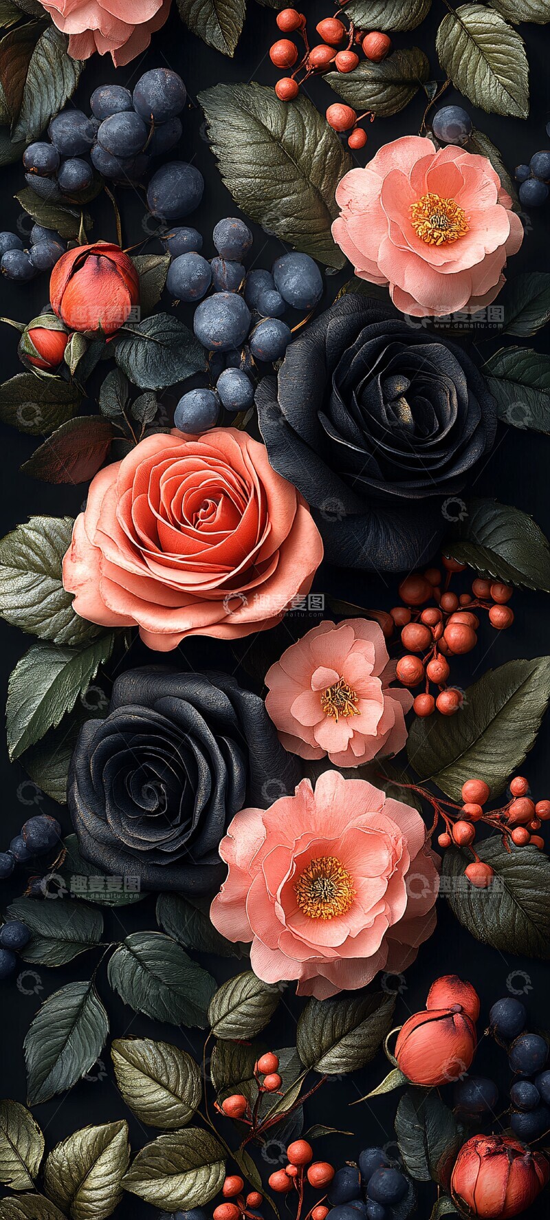 高清大图下载【趣麦麦图】黑玫瑰花纹图案1
