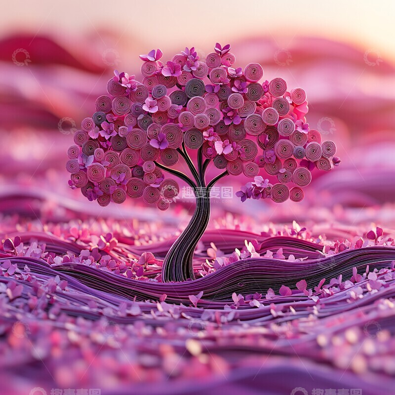 高清大图下载【趣麦麦图】樱花树与立体剪纸2