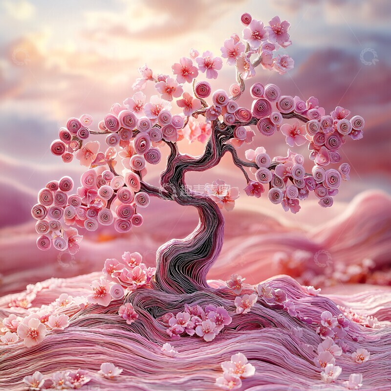 高清大图下载【趣麦麦图】樱花树与立体剪纸3