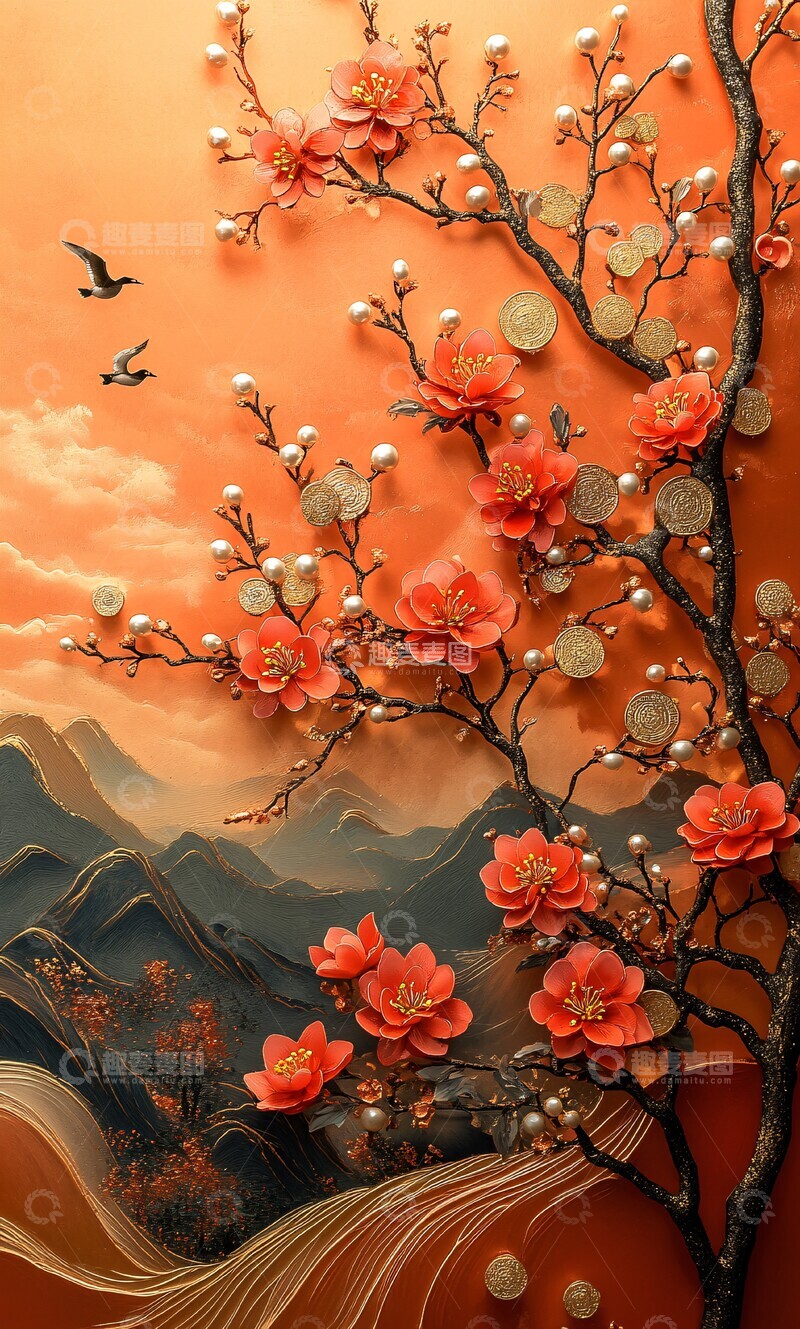 高清大图下载【趣麦麦图】梅花珠帘金花墙3