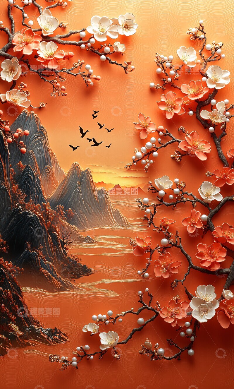 高清大图下载【趣麦麦图】梅花珠帘金花墙2