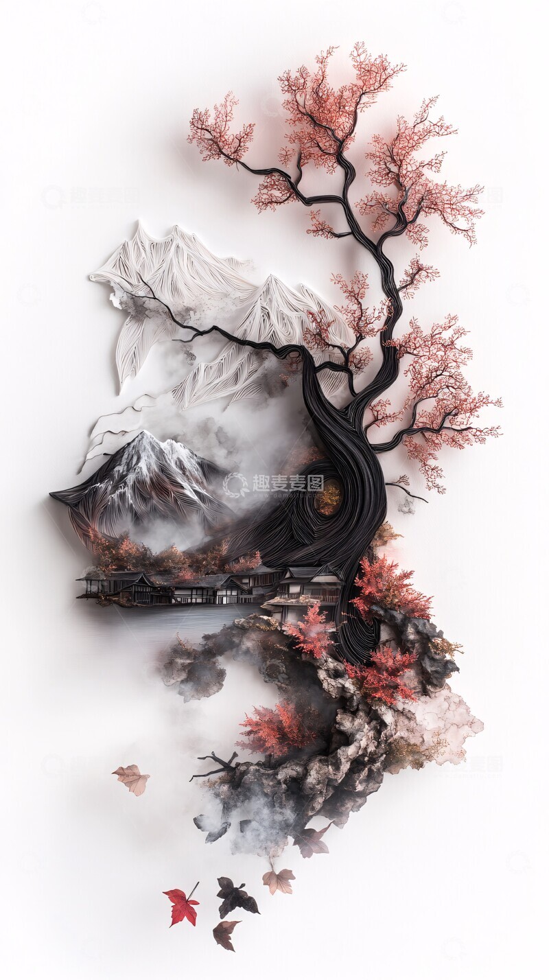 高清大图下载【趣麦麦图】秋色山林纸艺