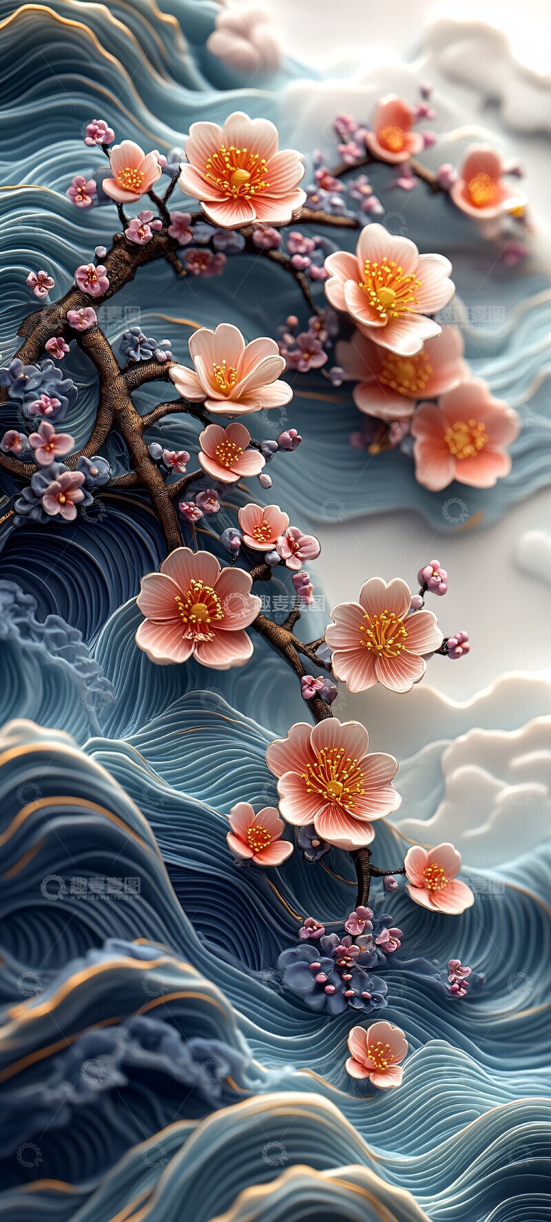 高清大图下载【趣麦麦图】樱花波纹枝樱花波纹花朵