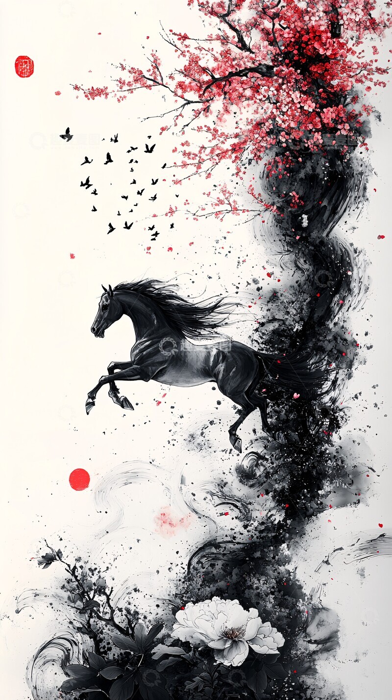 高清大图下载【趣麦麦图】马赛墨韵樱花牡丹枫叶1