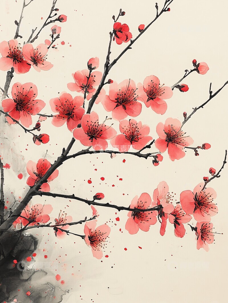 高清大图下载【趣麦麦图】桃花墨色图桃花墨色线条
