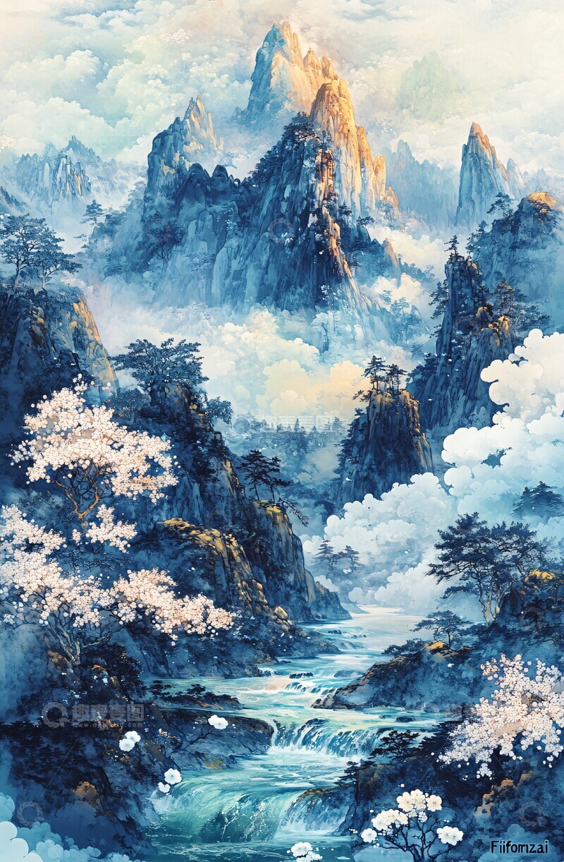 高清大图下载【趣麦麦图】青山绿水彩云间2