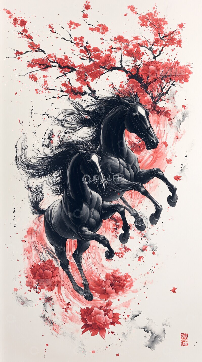 高清大图下载【趣麦麦图】马赛墨韵樱花牡丹枫叶