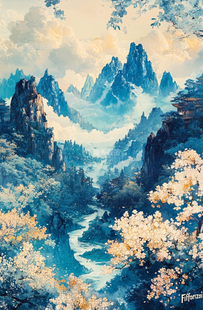 高清大图下载【趣麦麦图】青山绿水彩云间1