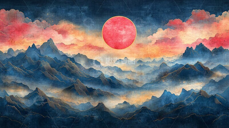 高清大图下载【趣麦麦图】云山金线图金线彩云色彩1