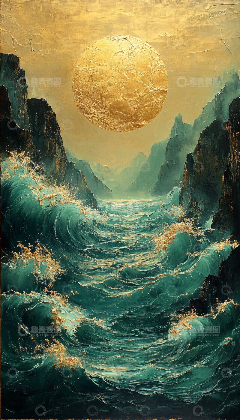 高清大图下载【趣麦麦图】禅意波纹图禅意波纹金色1