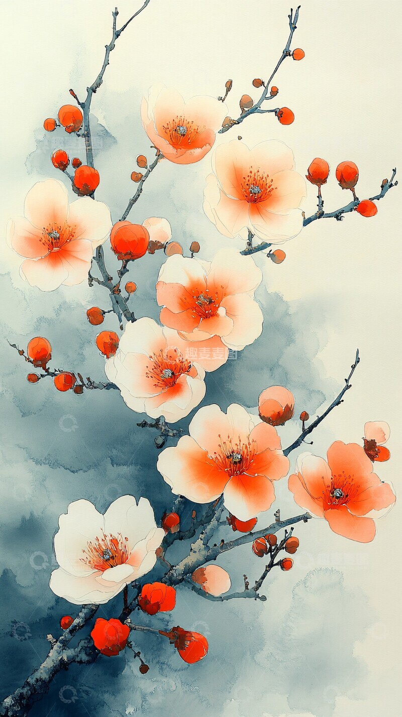 高清大图下载【趣麦麦图】白金红黑水墨画3