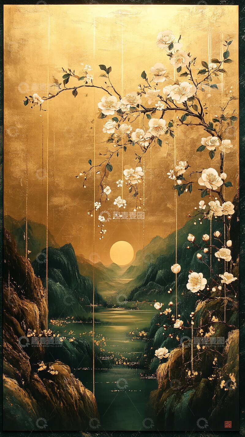 高清大图下载【趣麦麦图】金绿茶叶花绘图