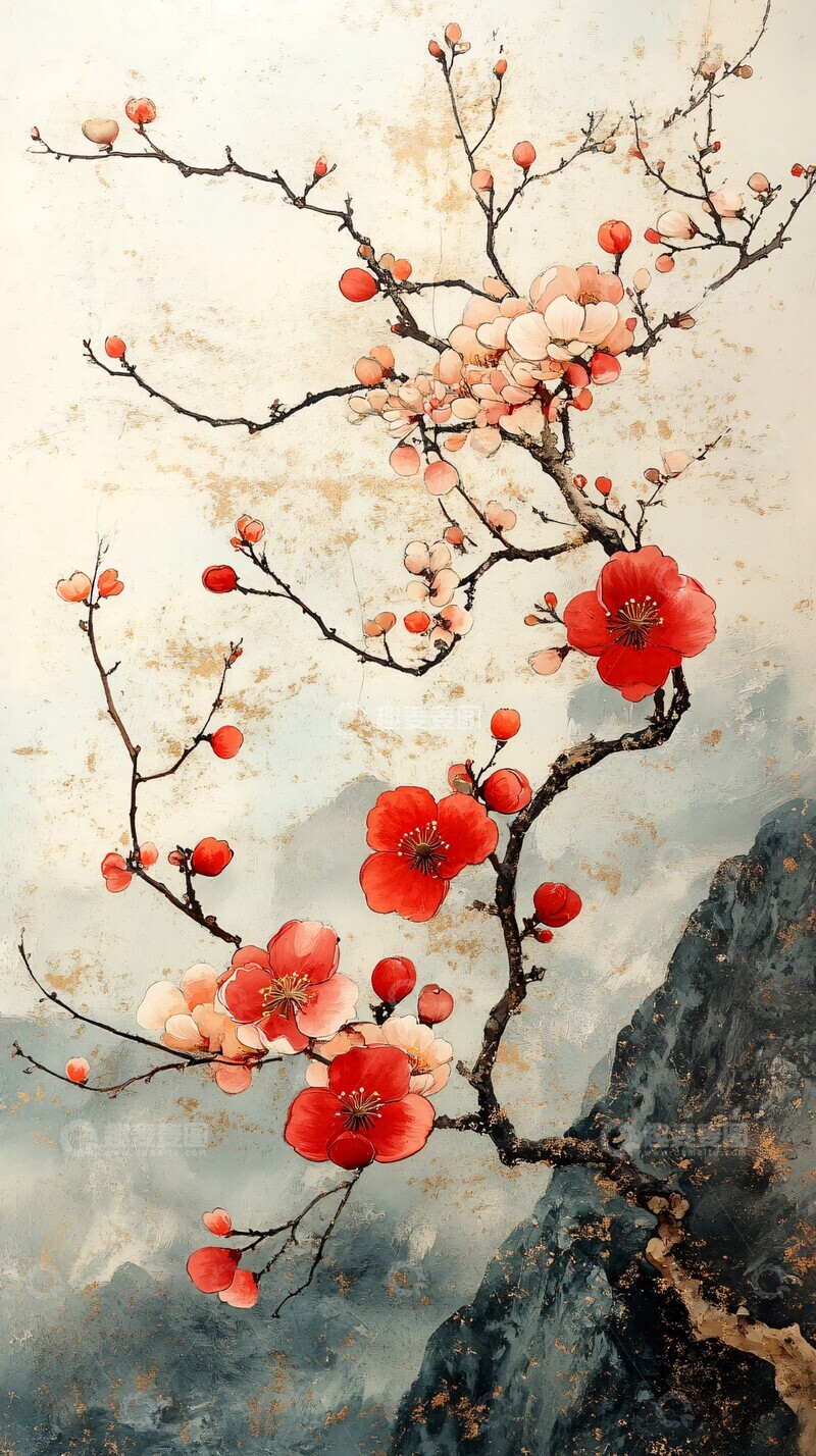 高清大图下载【趣麦麦图】白金红黑水墨画1