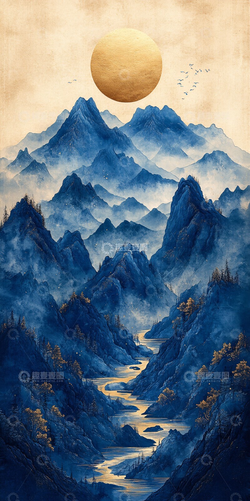 高清大图下载【趣麦麦图】山水流云图山水流云河流2