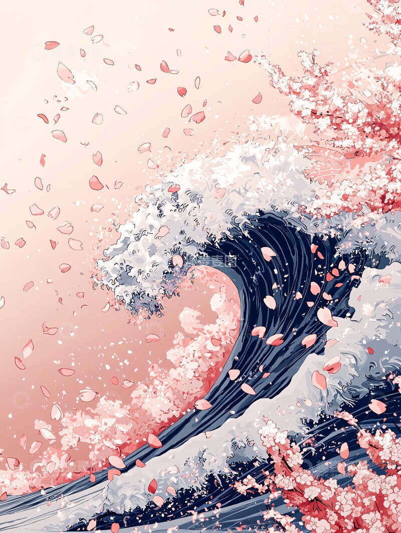 高清大图下载【趣麦麦图】樱花波浪图樱花波浪蓝色