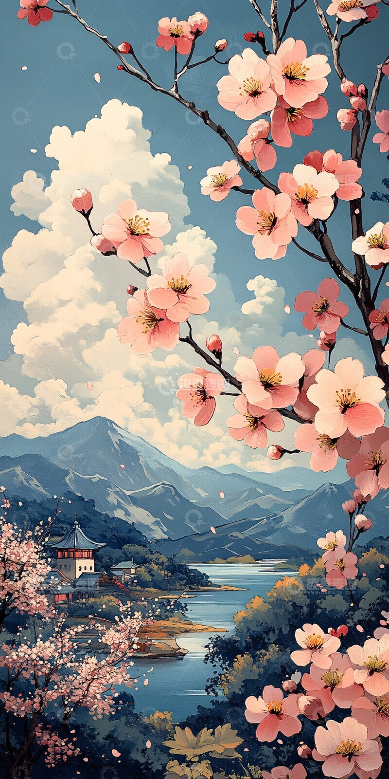 高清大图下载【趣麦麦图】樱花春景樱花平面色彩2