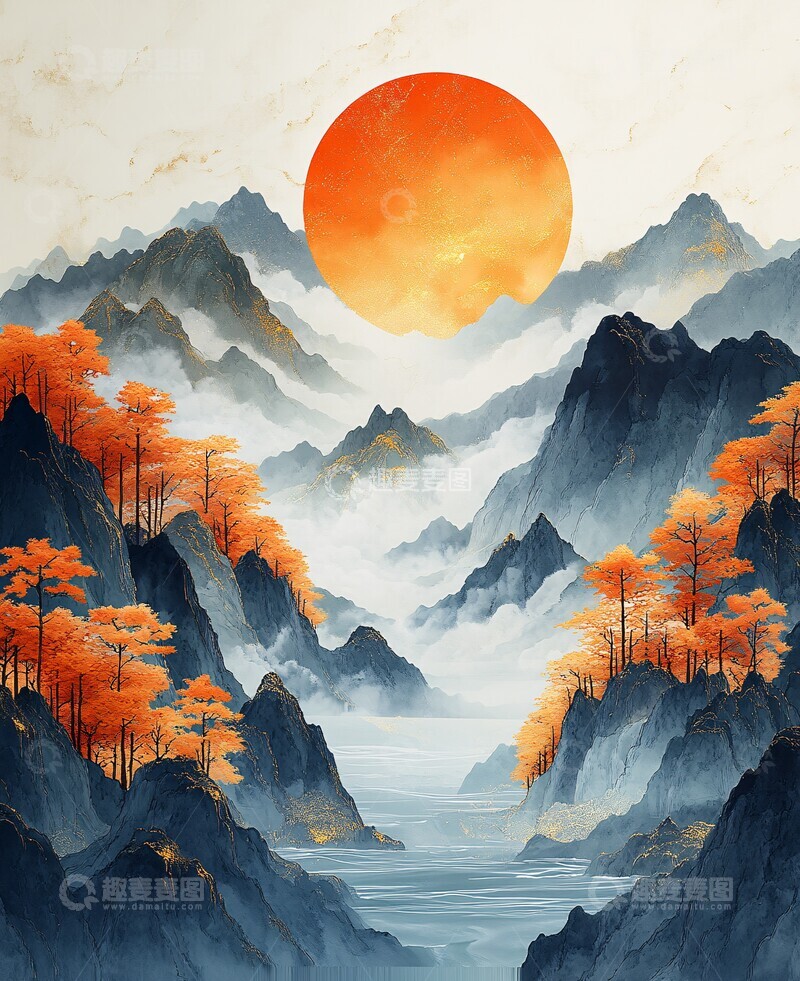 高清大图下载【趣麦麦图】山水云雾金边图