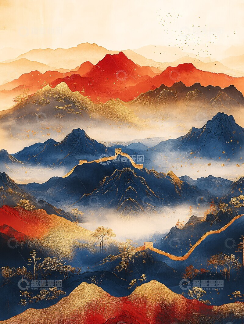 高清大图下载【趣麦麦图】金色山水国庆画卷