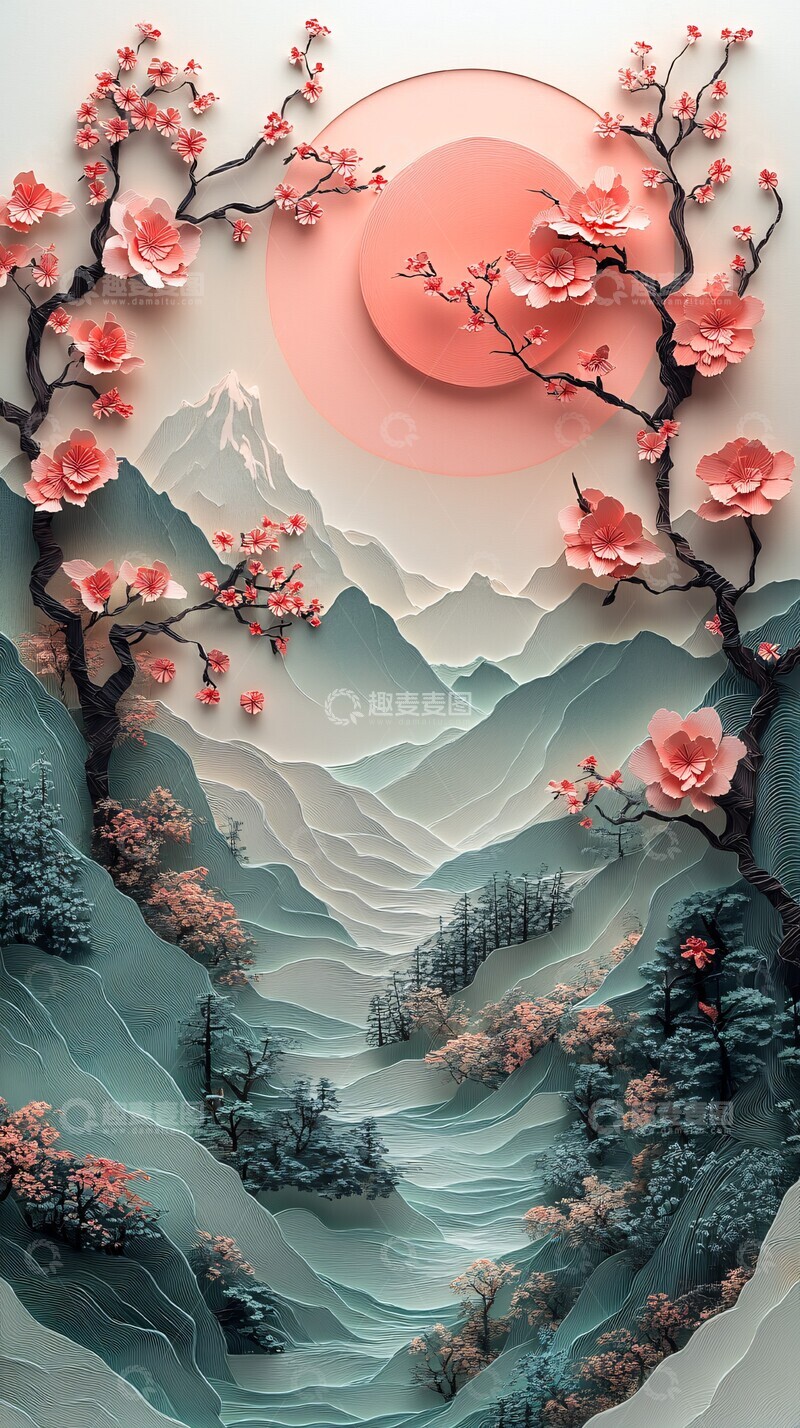 高清大图下载【趣麦麦图】春日山水纸艺1