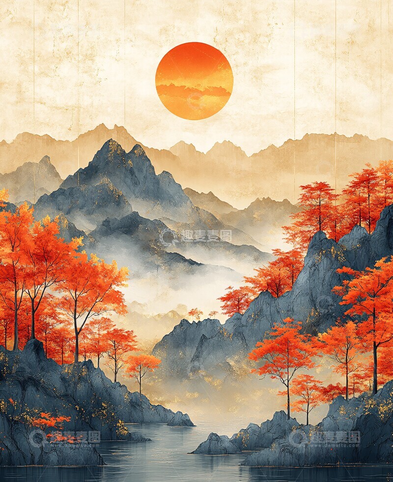 高清大图下载【趣麦麦图】山水云雾金边图3