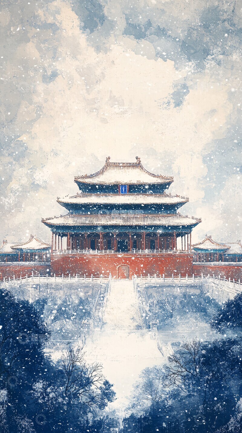 高清大图下载【趣麦麦图】雪映宫墙绣云纹
