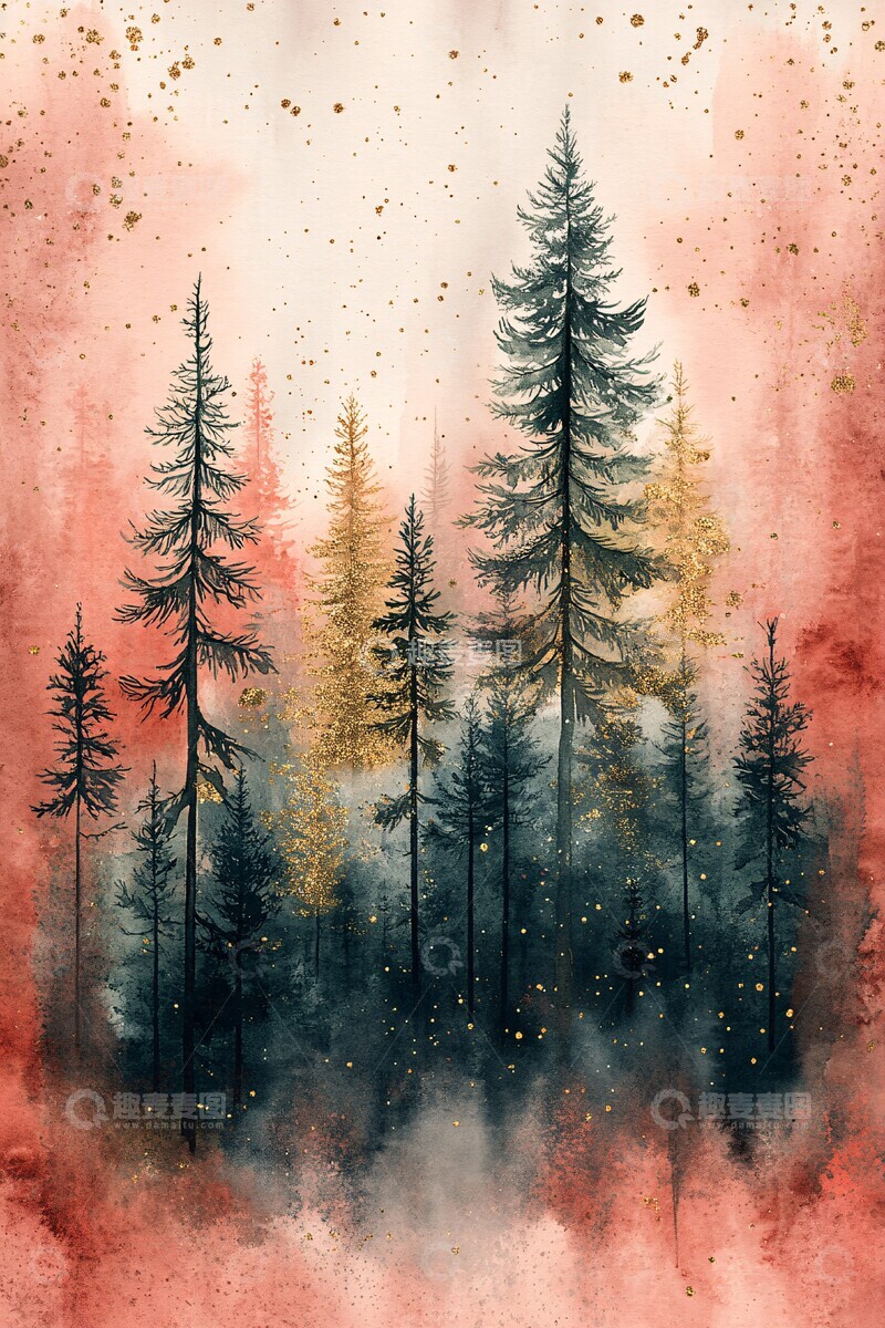 高清大图下载【趣麦麦图】粉色圣诞冬日水彩2