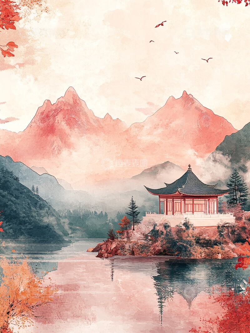 高清大图下载【趣麦麦图】红山绿水小亭云1