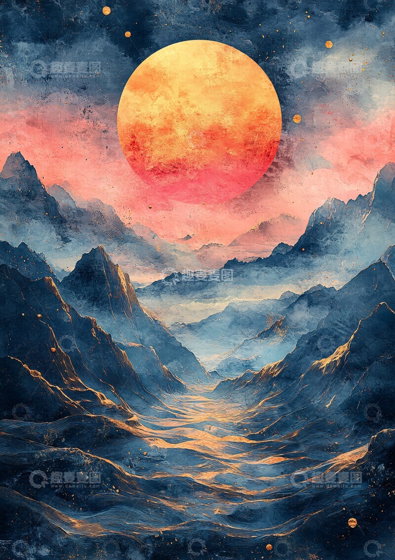 高清大图下载【趣麦麦图】水彩日月海洋2