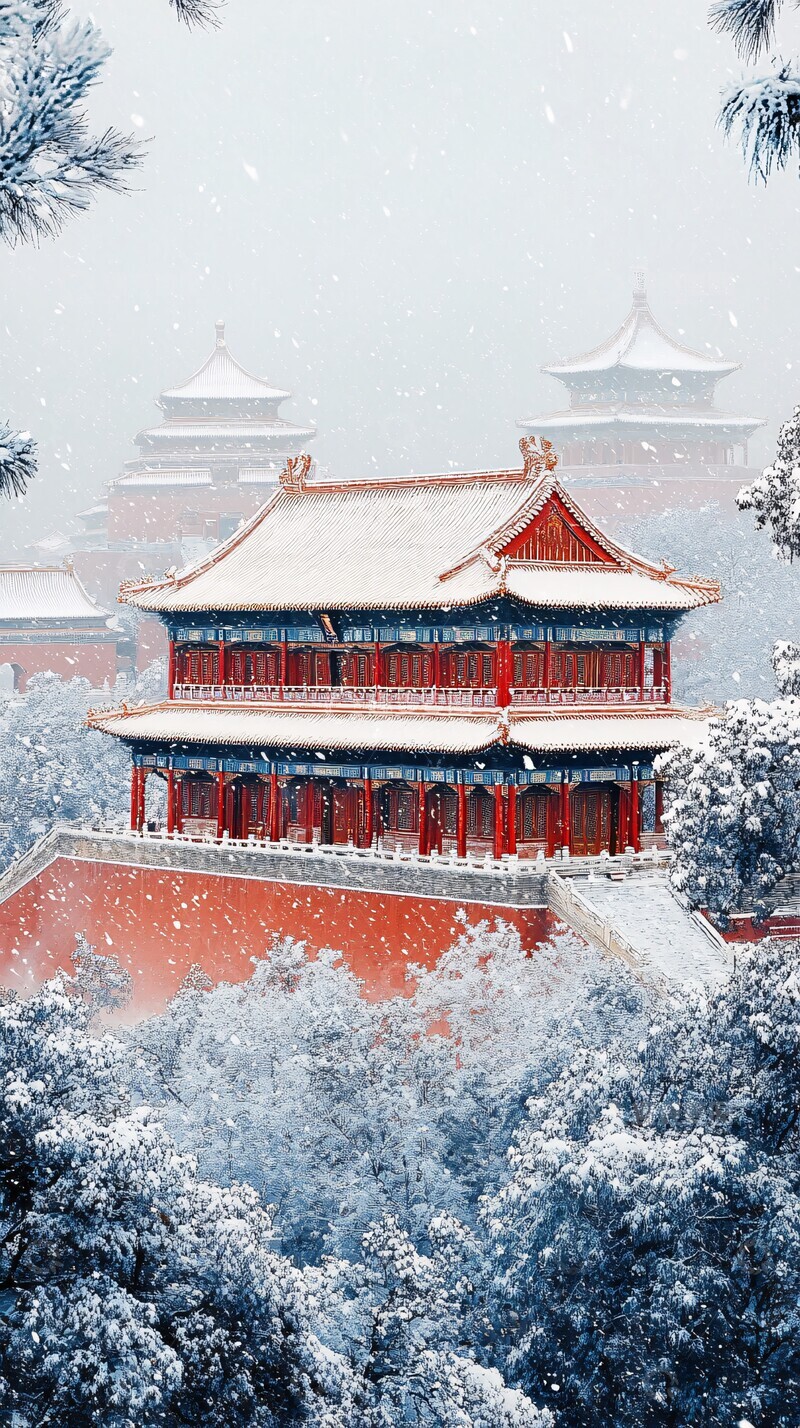 高清大图下载【趣麦麦图】雪映宫墙绣云纹1