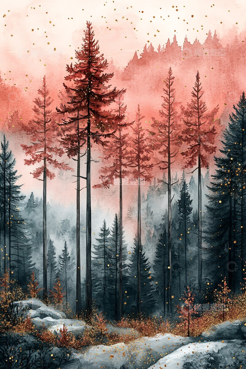高清大图下载【趣麦麦图】粉色圣诞冬日水彩1