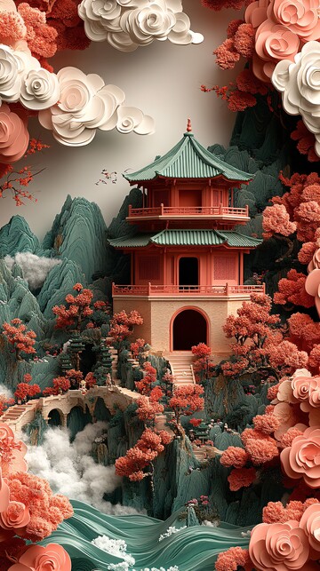 玉石山水祥云图