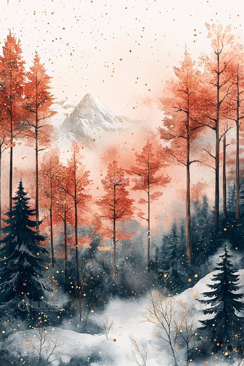 高清大图下载【趣麦麦图】粉色圣诞冬日水彩3