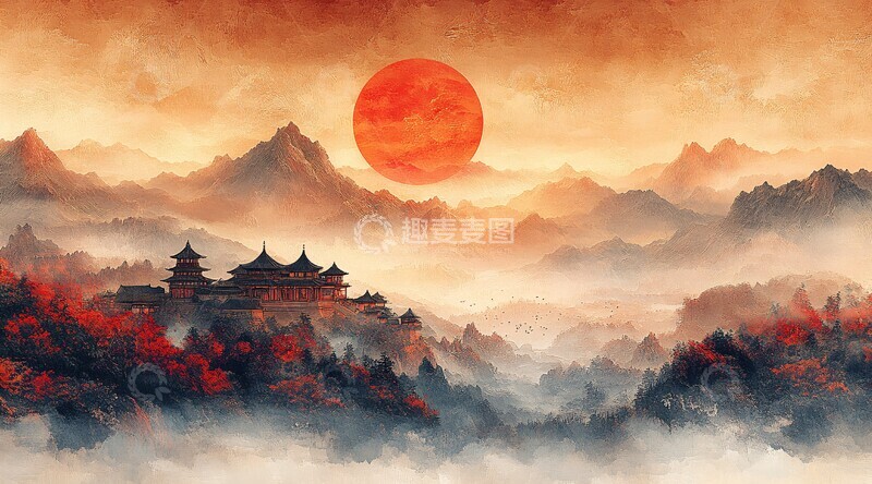 高清大图下载【趣麦麦图】旭日宫殿祥云图