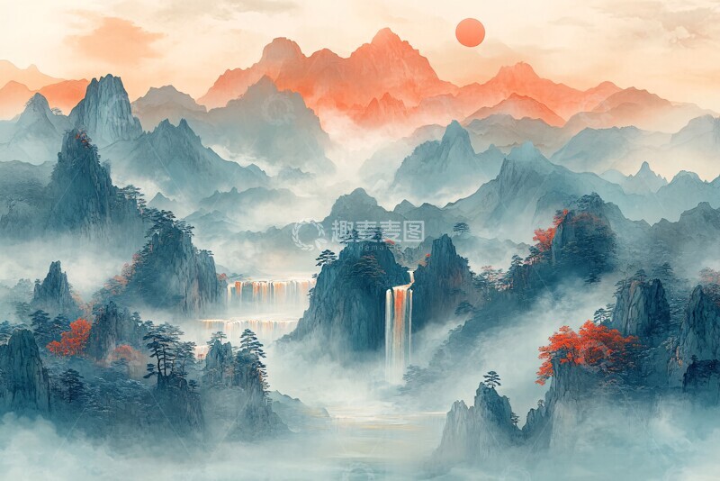 高清大图下载【趣麦麦图】山水画卷山水河流山脉