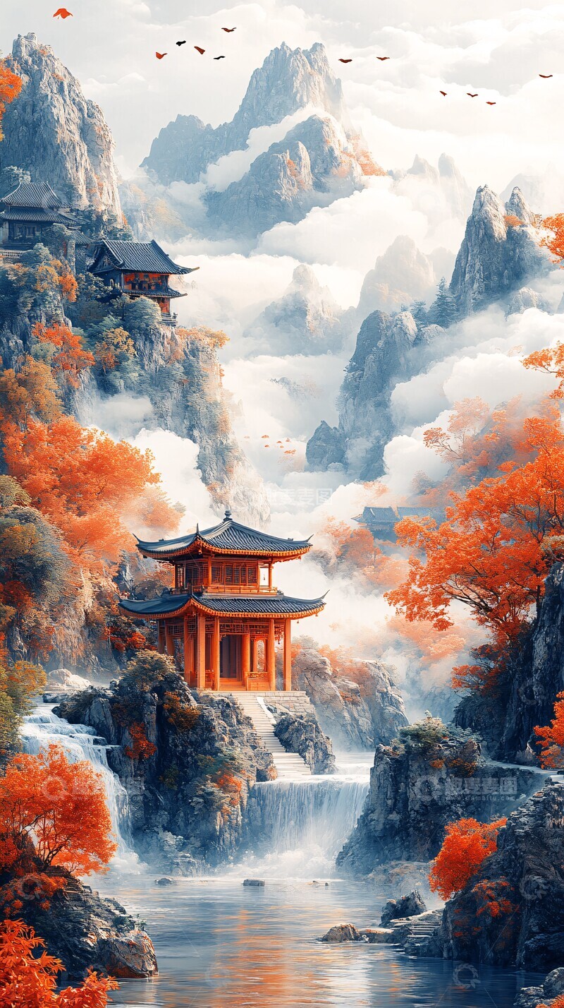 高清大图下载【趣麦麦图】云中山河寺庙2