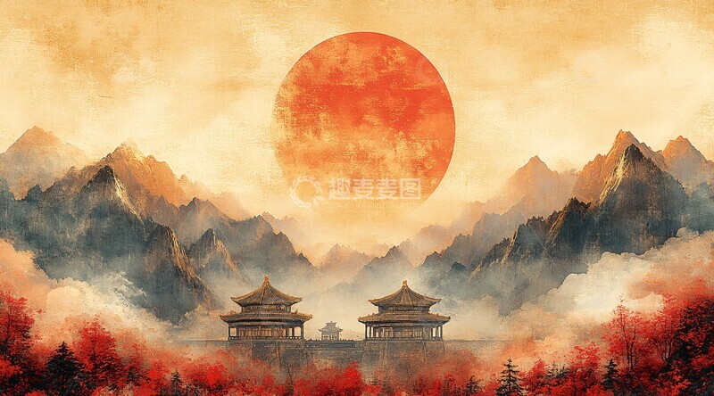 高清大图下载【趣麦麦图】旭日宫殿祥云图1