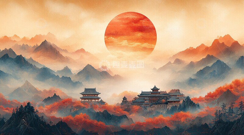 高清大图下载【趣麦麦图】旭日宫殿祥云图2