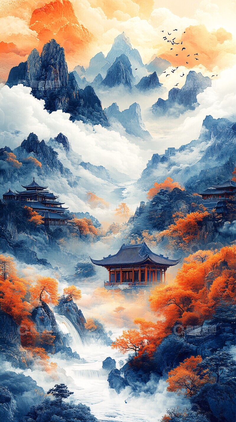 高清大图下载【趣麦麦图】云中山河寺庙1