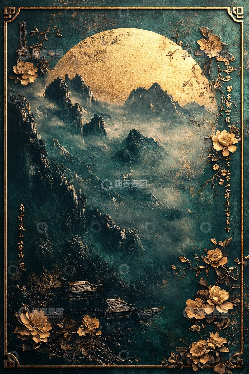 高清大图下载【趣麦麦图】绿色金色明信片边框