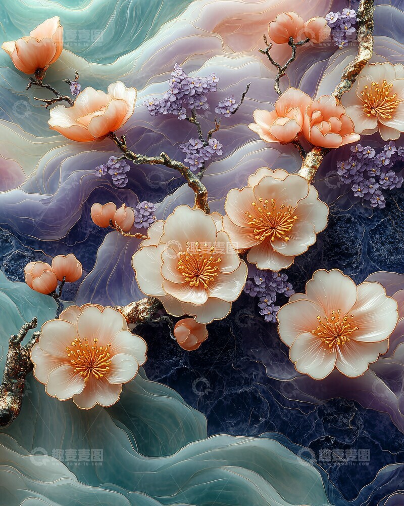 高清大图下载【趣麦麦图】紫金云白花刺绣1