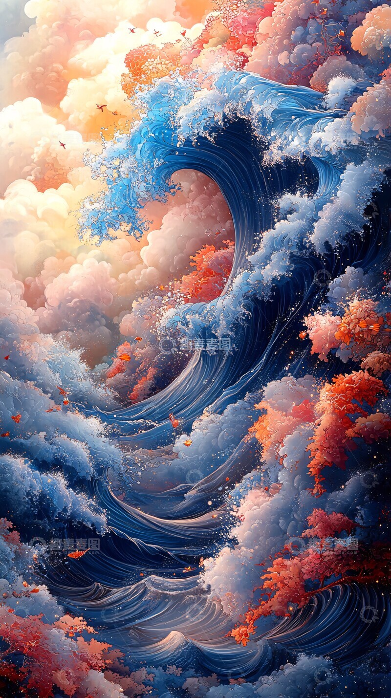 高清大图下载【趣麦麦图】两道蓝浪图案画1