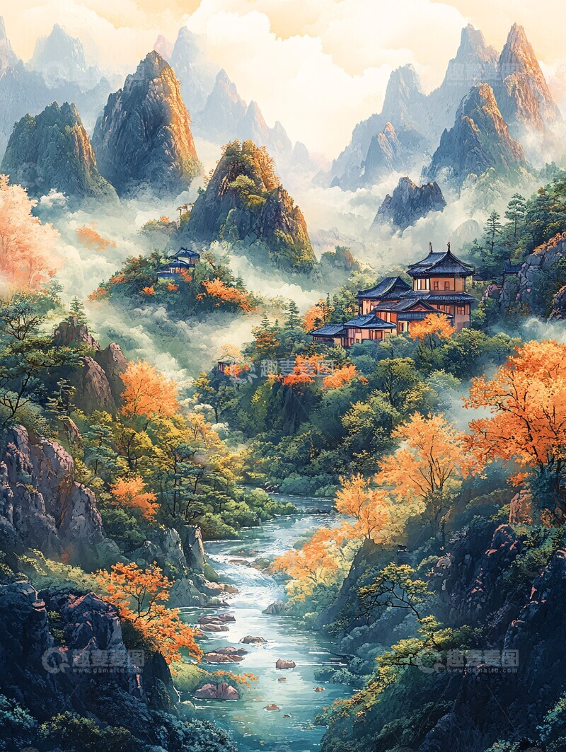 高清大图下载【趣麦麦图】多彩山水画卷1