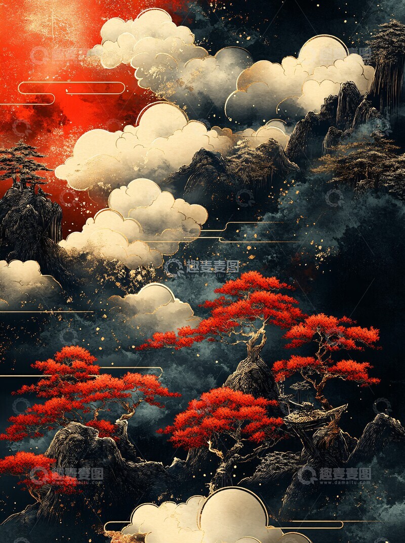 高清大图下载【趣麦麦图】红黑云纹图标集