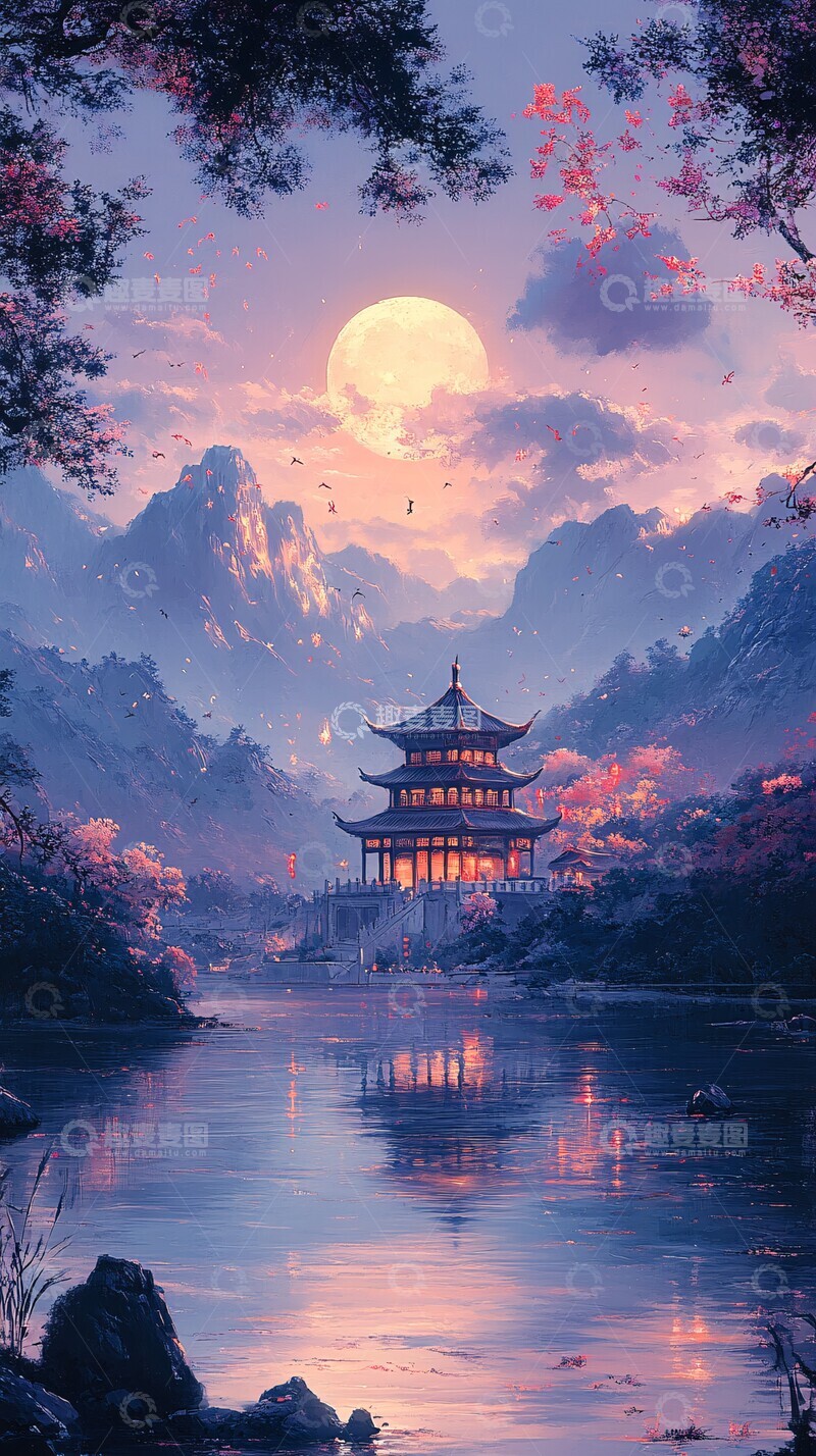 高清大图下载【趣麦麦图】中秋宫殿烟花图