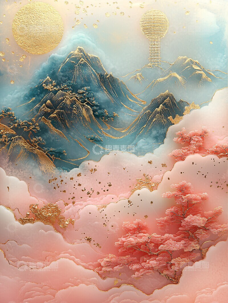 高清大图下载【趣麦麦图】金镶玉雕云山海景
