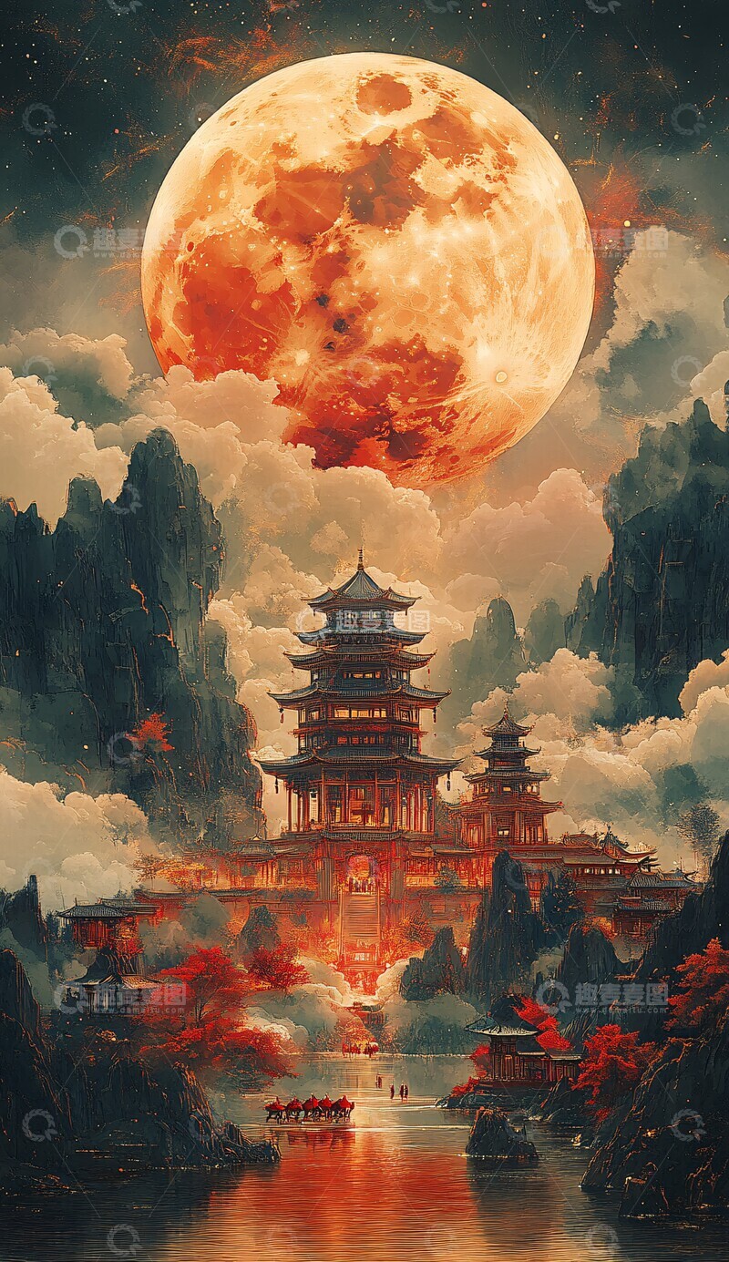 高清大图下载【趣麦麦图】月映湖畔古刹行