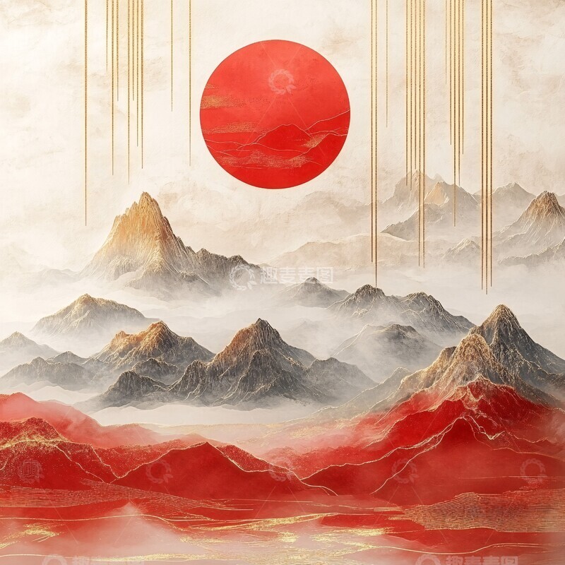 高清大图下载【趣麦麦图】金线山水国庆海报2