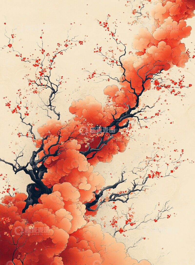 高清大图下载【趣麦麦图】红橙云纹植物图案