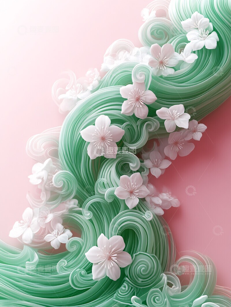 高清大图下载【趣麦麦图】绿色曲线图案设计1