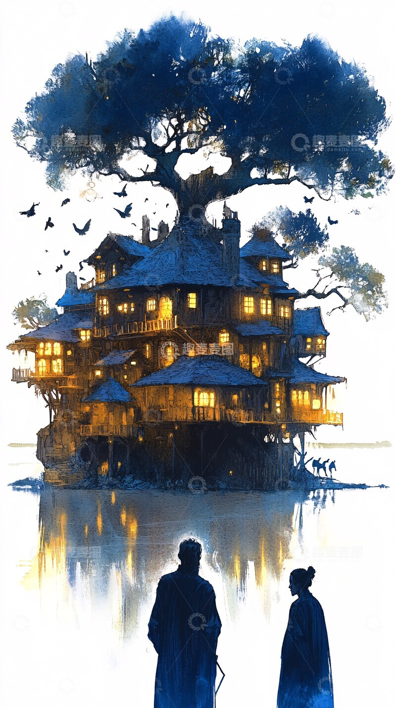 高清大图下载【趣麦麦图】冬雪水彩幻想